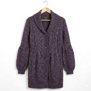 Relativity Wool Blend Soft Stretchy Warm Cozy Purple Long Button-Up Cardigan